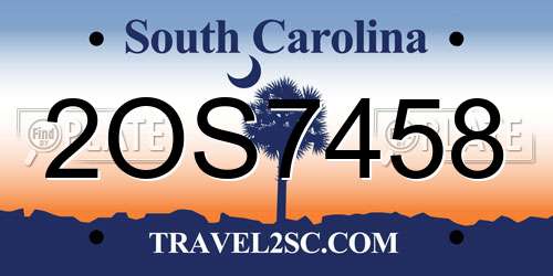 2OS7458 South Carolina License Plate