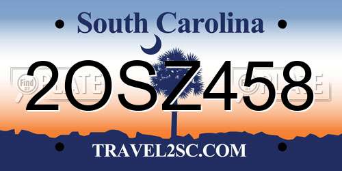 2OSZ458 South Carolina License Plate