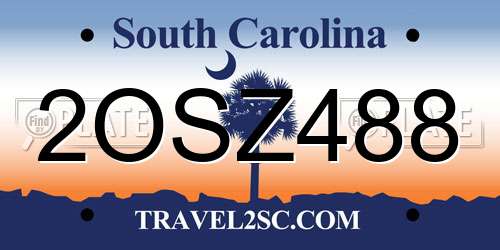 2OSZ488 South Carolina License Plate