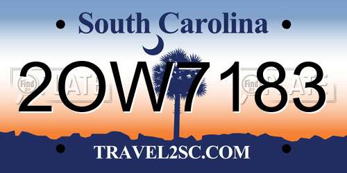 2OW7183 South Carolina License Plate