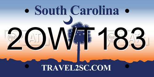 2OWT183 South Carolina License Plate