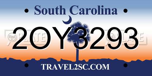 2OY3293 South Carolina License Plate