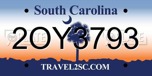 2OY3793 South Carolina License Plate