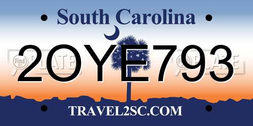 2OYE793 South Carolina License Plate