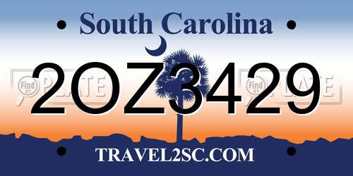2OZ3429 South Carolina License Plate