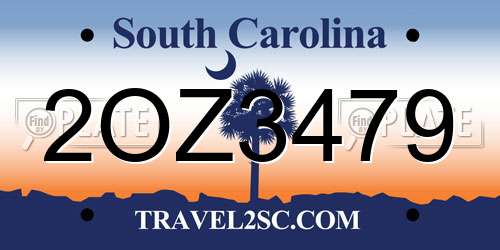 2OZ3479 South Carolina License Plate
