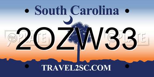 2OZW33 South Carolina License Plate