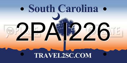 2PAI226 South Carolina License Plate