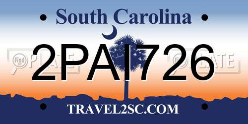 2PAI726 South Carolina License Plate
