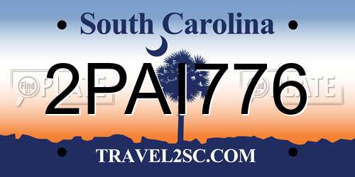 2PAI776 South Carolina License Plate