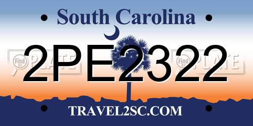 2PE2322 South Carolina License Plate