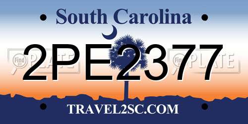 2PE2377 South Carolina License Plate