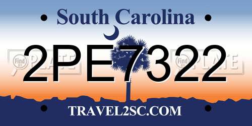 2PE7322 South Carolina License Plate