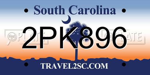 2PK896 South Carolina License Plate