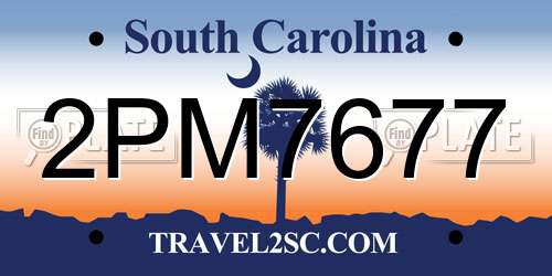 2PM7677 South Carolina License Plate