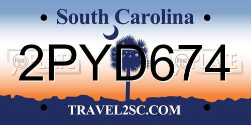 2PYD674 South Carolina License Plate