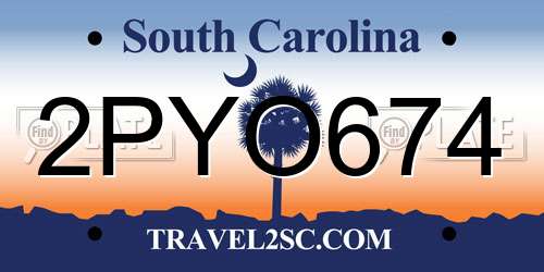 2PYO674 South Carolina License Plate