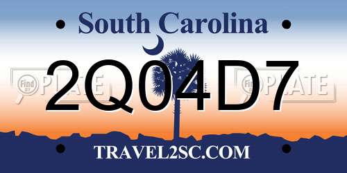 2Q04D7 South Carolina License Plate