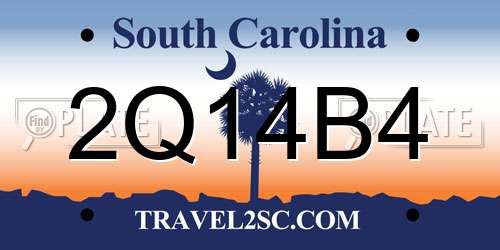 2Q14B4 South Carolina License Plate