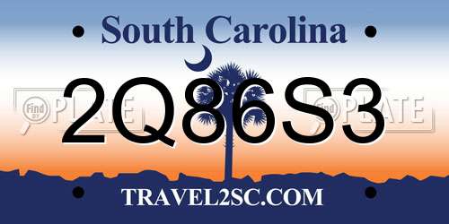 2Q86S3 South Carolina License Plate