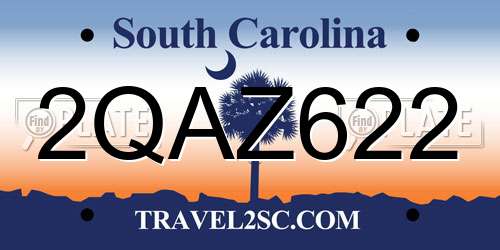 2QAZ622 South Carolina License Plate