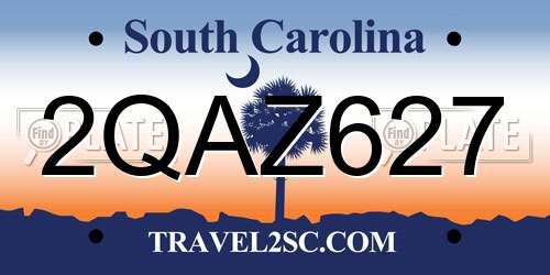 2QAZ627 South Carolina License Plate