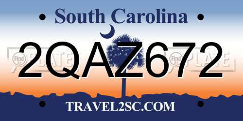 2QAZ672 South Carolina License Plate