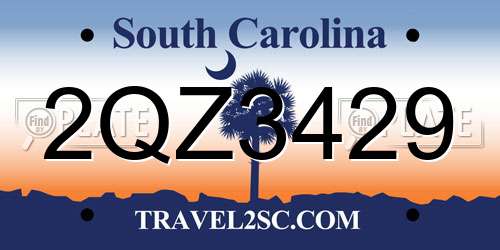 2QZ3429 South Carolina License Plate