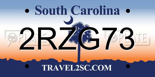 2RZG73 South Carolina License Plate