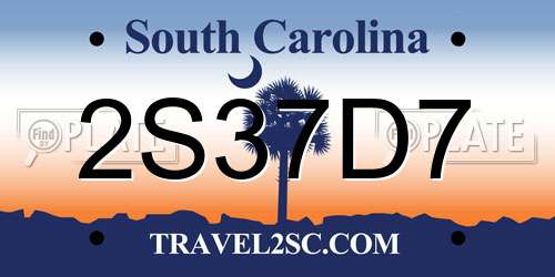 2S37D7 South Carolina License Plate