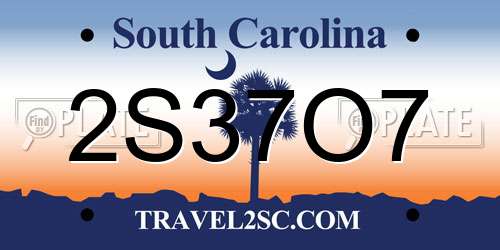 2S37O7 South Carolina License Plate