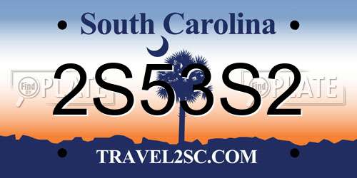 2S53S2 South Carolina License Plate