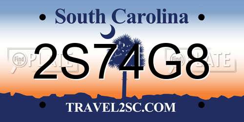 2S74G8 South Carolina License Plate