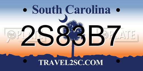 2S83B7 South Carolina License Plate