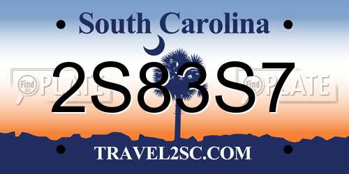2S83S7 South Carolina License Plate