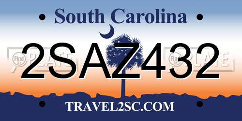 2SAZ432 South Carolina License Plate