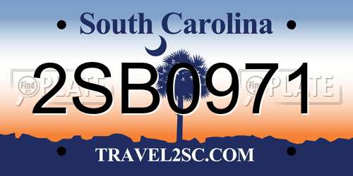 2SB0971 South Carolina License Plate