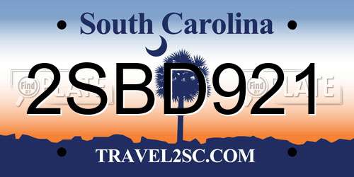 2SBD921 South Carolina License Plate