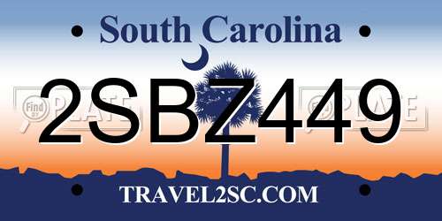 2SBZ449 South Carolina License Plate