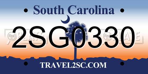 2SG0330 South Carolina License Plate