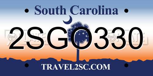 2SGO330 South Carolina License Plate