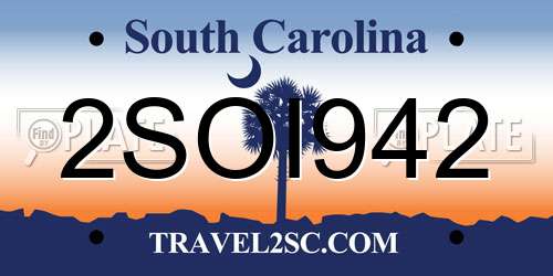 2SOI942 South Carolina License Plate