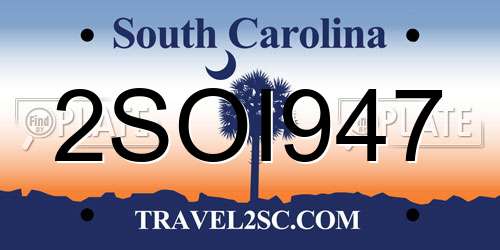 2SOI947 South Carolina License Plate