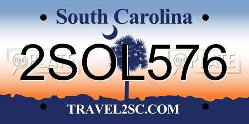 2SOL576 South Carolina License Plate