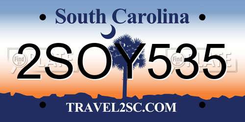 2SOY535 South Carolina License Plate