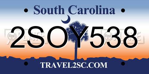2SOY538 South Carolina License Plate