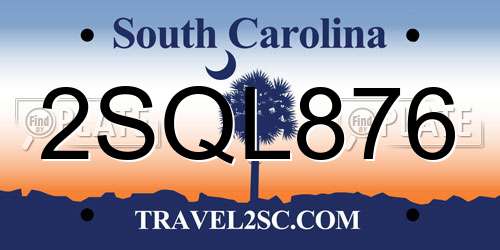2SQL876 South Carolina License Plate