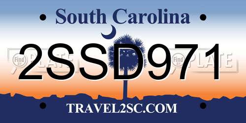 2SSD971 South Carolina License Plate