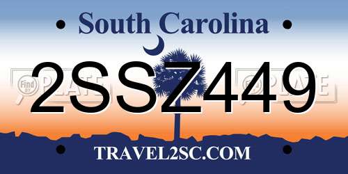 2SSZ449 South Carolina License Plate