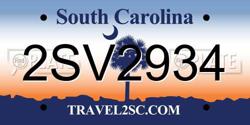 2SV2934 South Carolina License Plate